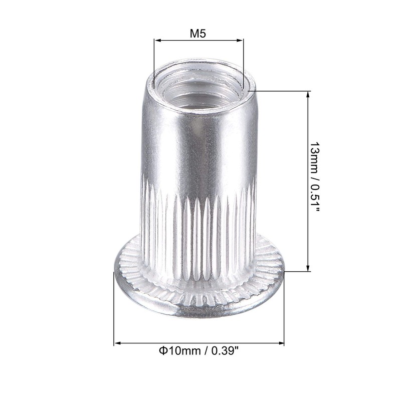 sourcing map M5 Rivet Nuts Aluminium Alloy Knurled Flat Head
