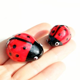 Crrezhai Crystal Ladybird Figurine Hand Blown Glass Ladybug Insect Colorful Animals Statue Decorative Collectible Figurines Decor Gifts(Small+Big