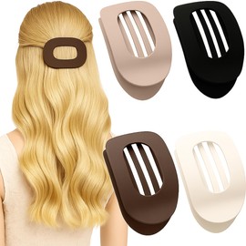 Pack of 4 Flat Hair Claw Clips for Women – Matte Oval Hair Clips, Flat Claw Clips, Duckbill Hair Clips for Thick and Thin Hair – Neutral Colours, Comfortable Lay Down Style