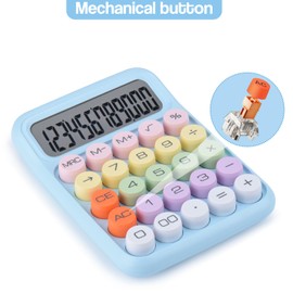 Mechanical Pushbutton Calculator,12 Digit Large LCD Display,Big Buttons Easy to Press,Colorful Candy Calculator,Automatic Sleep,with Battery.for Office,School, Home. (Blue)