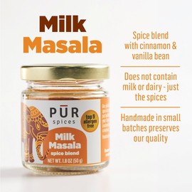 PUR Spices Milk Masala I Perfect Mix for Turmeric Latte, Golden Milk, Tea, Smoothies, or Desserts | Indian Blend with Cinnamon and Vanilla Bean I Sugar Free, Dairy Free I 1.8oz Jar