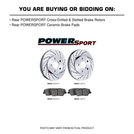 Power Sport Rear Silver Drilled Slotted Brake Rotors and Ceramic Pads Compatible For 1974-2016 Land Rover Defender, Defender 90, Discovery, Range Rover