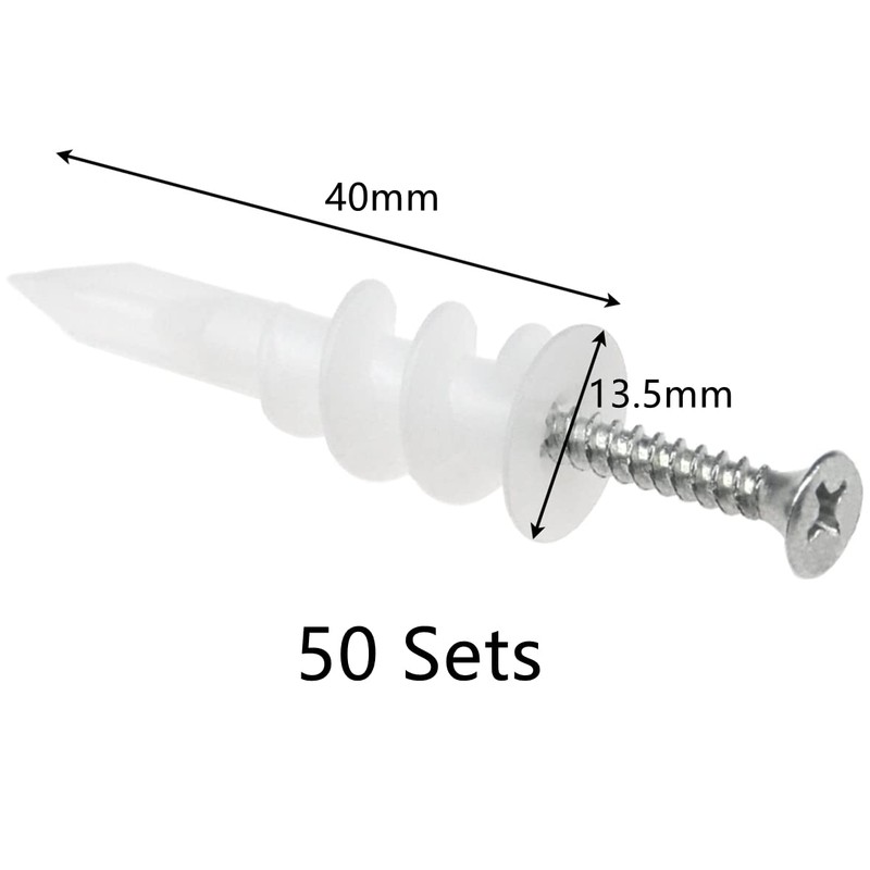 50 Sets of Plasterboard Fixing Screws,Self Drilling Drywall Anchors