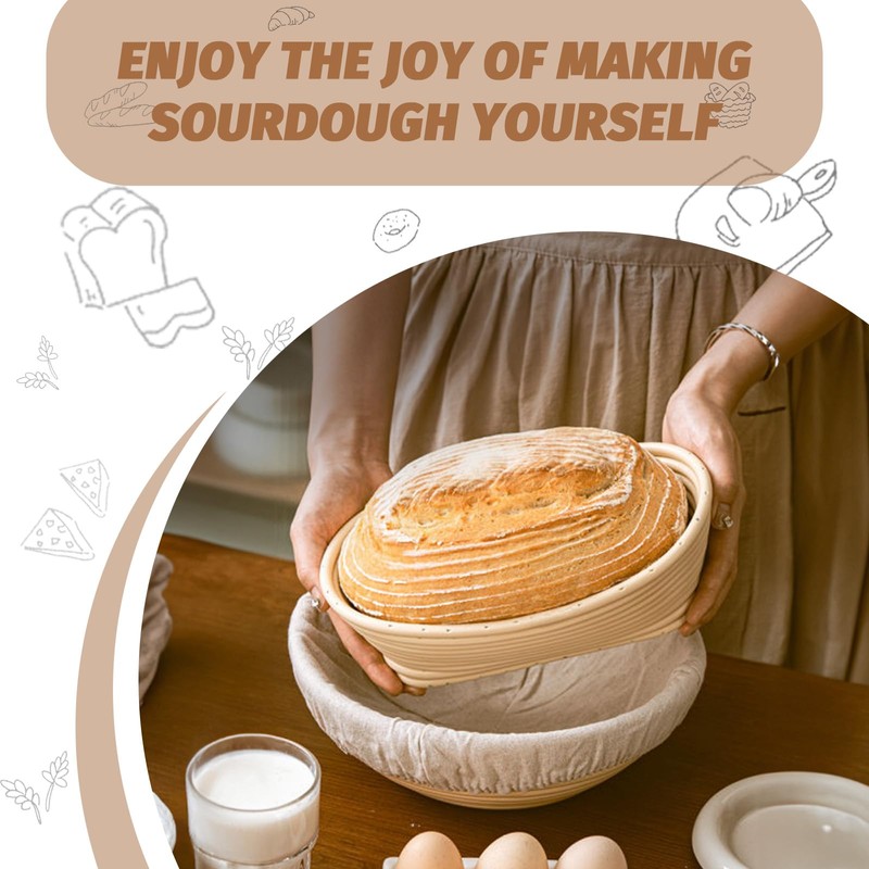 Sourdough Proofing Basket Gift Set, 9" Round and 10" Oval