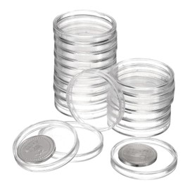 sourcing map 20 Pcs 35mm Silver Dollar Coin Holders, Plastic Coin Capsule Covers Acrylic Clear Round Coin Collection Supplies Container for Silver Coin Protectors or NFC Tag