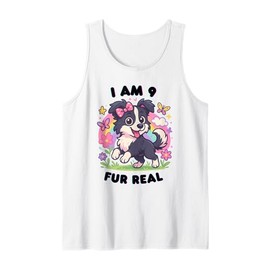 I Am 9 Fur Real Puppy Birthday Gift Dog Rainbow Design Tank Top
