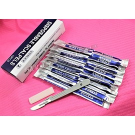 CYNAMED USA Disposable Scalpels with #20 High-Carbon Steel Blades, Plastic Handle, Sterile, Individually Foil Wrapped, Box of 10 pcs