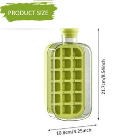Ice Cube Bottle with Lid And Straw, 2-In-1 Bottle Water Bottle Ice Cube Tray with Lid, Perfect For Coffee, Juice and Beverages (Green-800ML)