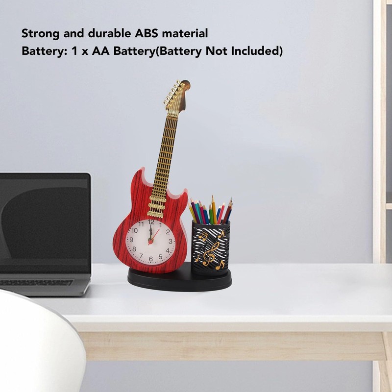 Guitar Alarm Clock,Vintage Desk Clock Guitar Shape Stable Base Battery