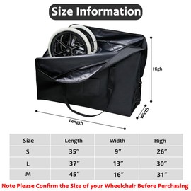 Wheelchair Travel Bag – 600D Waterproof Transport Cover for Folding Wheelchairs, Large Storage Rollators Carrying Bag for Airline Gate Check, Car Travel & Home Storage, 45" L x 16" W x 31" H