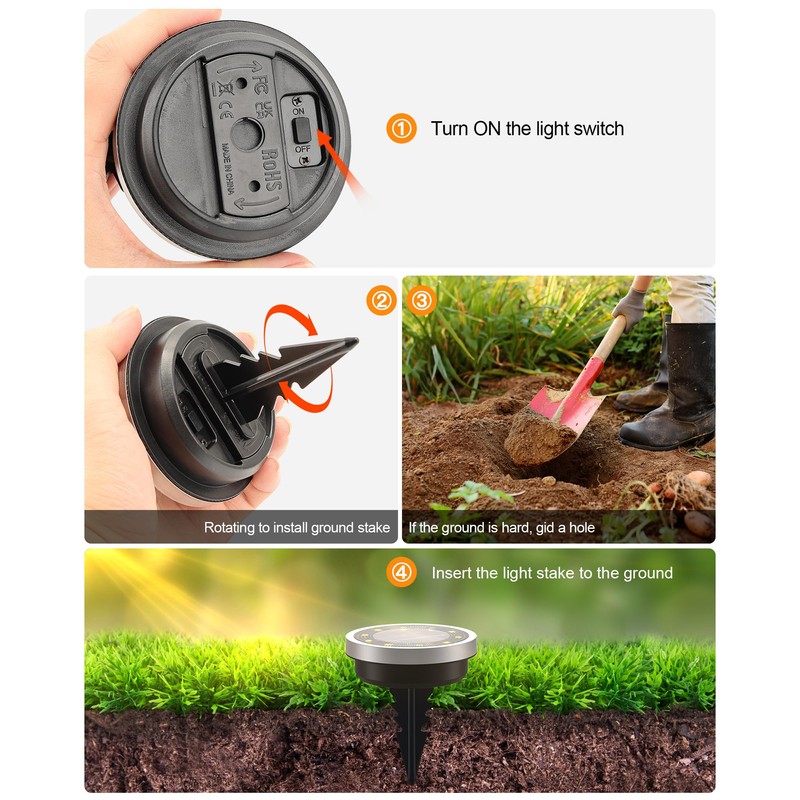 Solar Lights Outdoor Garden, 8 Pack Solar Ground Lights Pathway