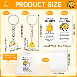 60 Sets Inspirational Taco Keychains & Cheese Keychain Bulk Emotional Support Positive Gifts with Funny Cards, Bags for Employee Appreciation Coworkers Team Back to School Gifts
