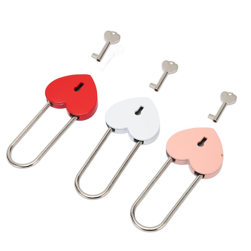 3pcs Heart Shaped Padlock with 3 Keys Rustproof Zinc Alloy