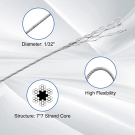 316 Stainless Steel Cable, 1000FT 1/32IN Wire Rope with 250Pcs Aluminum Sleeves Stops, for String Lights Hanging, Clotheslines, Trellis Wire
