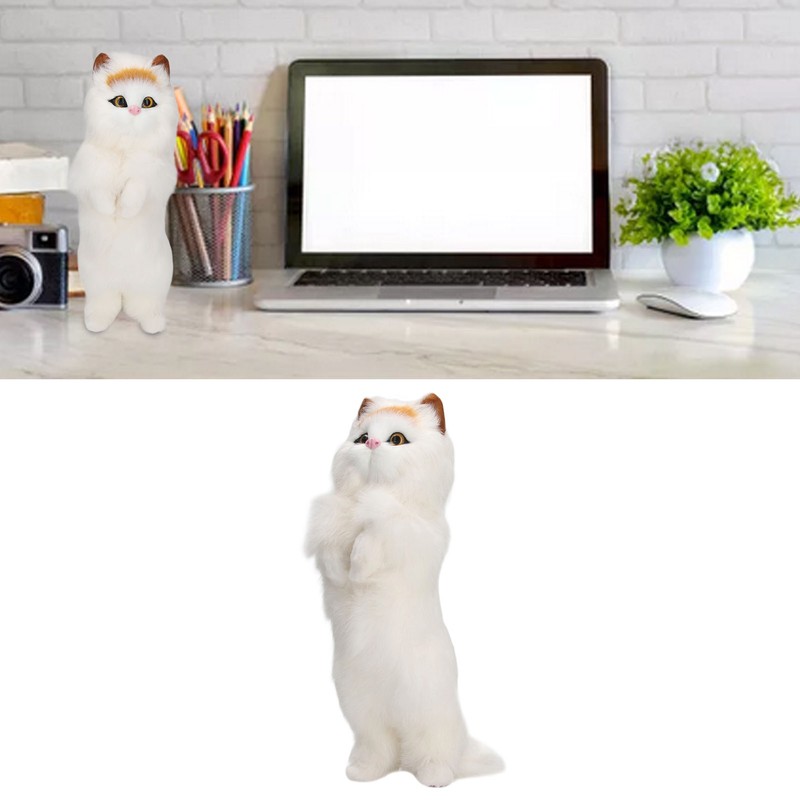 Furry Cat Figurine Realistic Simulated Adorable Lovely Decorative Plush Cat