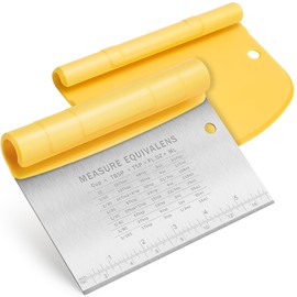 Urbanstrive Bench Scraper for Baking, Stainless Steel Dough Cutter and Scraper Tool Kitchen, Kitchen Scraper Food Scraper Tool Pizza Cutter Food Chopper, Multi-Purpose Kitchen Gadgets, Yellow