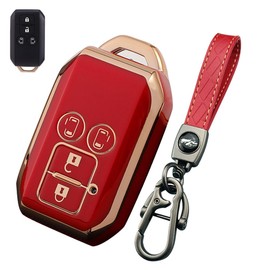 LETINGFAR Key Case, Smart Key Case for Suzuki, Key Cover, Soft TPU Material, 4 Buttons, Specially Designed for Suzuki New Spacia, New Spacia Custom, Solio, Flare Wagon, New Hustler, Key Case (Red (Key