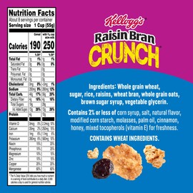 Kellogg's Raisin Bran Crunch Breakfast Cereal, Fiber Cereal, Family Breakfast, Giant Size, 24.5oz Box (1 Box)