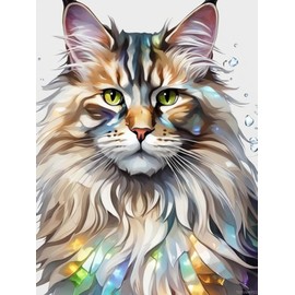 TUTUMAY21 Maine Coon Cat Diamond Painting Kits, 5D Crystal Gem Paste Craft, Suitable for Beginner Home Decor Cafe Decor and Other Multiple Choices Holiday Gift Giving 12x16inch