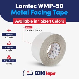 ECHOtape FS-G7736 | All Weather Lamtec WMP-50 Facing Tape | Metal Building Insulation Tape | White Seam and Repair Tape | Cold Weather Acrylic Adhesive | Contractor Tape | 2.83 in x 50 yds