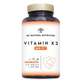 Natural Vitamin K2 Mk7 Capsules, High Concentration 200µg. for Hear, Brain and Bones. 120 Vegetable Capsules. UK Vegan Certified. N2 Natural Nutrition