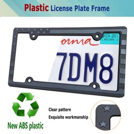 BGGTMO American Flag License Plate Frames- Patriotic USA Stars and Stripes Plastic Car Tag Holder Cover (Gloss on Matte Black) with Screws