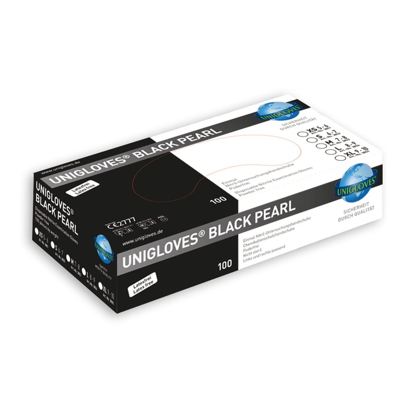 Unigloves Black Pearl Nitrile Gloves, Powder-Free, Disposable Gloves, Medical and