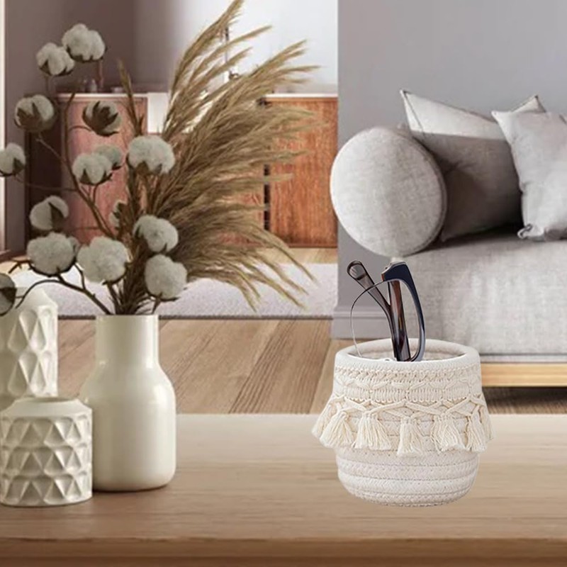 2 Pack Cotton Rope Desktop Organizer,Makeup Brush Holder,Mini Storage Basket,