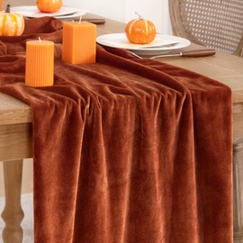 DeZerlor Terracotta Velvet Table Runner 3 Pack Fall Thanksgiving Burnt Orange Table Runners 20 x 120 Inch Luxurious Elegant Velvet Fabric Rust Red Decor for Christmas Dinner Wedding Bridal Baby Shower