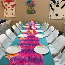 Frienda 1 Pc Wonderland Tea Party Decoration 12 x 63 in Pink Striped Table Runner Wonderland Garden Tea Party Decoration Pink Table Runner for Garden Birthday Baby Shower Supply Photo Props (Plush)