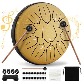 Steel Tongue Drum, 6 Inch 11 Tones Tongue Drum with Drumsticks, with Carry Bag and 4 Finger Rests, Handpan Suitable for Meditation, Yoga, Sound Therapy (Gold)