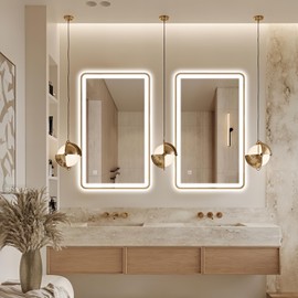 LED Bathroom Mirror, 40"x24" Rectangle Metal Framed Vanity Mirror, Anti-Fog Wall Mirror with 3-Color Adjustable Warm/Natural/White Light, 6000k-3000k CT, Horizontal&Vertical, Gold