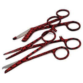 Hemostat and Scissors 3Pcs Set Includes Lister Bandage Scissors + Suture Stitch Scissors + Hemostat Forceps Multifunction Stainless Steel Colorful Pattern Vet Tech Nurse Gift (Red Black Paws)