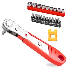 MOSTFUN Mini Ratchet Wrench, Right Angle Phillips Magnetic Screwdriver, 1/4 Inch Drive High Torque Offset Reversible Mini Ratcheting Offset Screwdriver with Screwdriver Bits and Sockets Set
