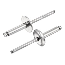 sourcing map 100Pcs 3/16"x3/4" 304 Stainless Steel Large Flange Round Head Rivets, Large Cap Open End Blind Rivets for Construction, Automotive Manufacturing, Aerospace, Shipbuilding (Silver)