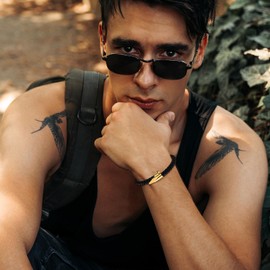 OIDEA Nail leather bracelet made of genuine leather: rock gold arrowhead genuine leather bracelet braided leather open bangle cuff wrist joint with stainless steel magnetic closure for men women,