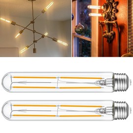 7.3 Inch T10 LED Bulb 6W (Equal 60W), Jacqueny 2PCS Dimmable Clear T10 LED E26 High Output 2700K Warm White, No-Flicker Edison T30/T10 Tubular Light Bulb 600LM, Long Lifetime For Wall Sconces, Pendant