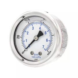 PRO-EDGE INDUSTRIAL PNEUMATICS AND CONTROLS Liquid Filled Back Mount Pressure Gauge with 2" Dial, 0-100 PSI, 1/4" Male NPT - 1 Pack