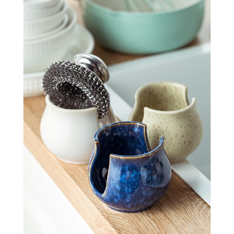 Zoeeker Ceramic Sponge Holder, Kitchen Sink Scrub Caddy Organizer Dish
