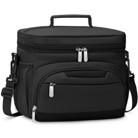 HORJONES Lunch Boxs for Women/men Insulated Lunch bag,Leakproof Lunchbox with Adjustable Shoulder Strap for Adults,Soft Cooler Tote Bag for Office Fitness Picnic Beach Travel - Black 12-Can(8L)