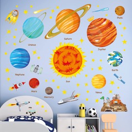 DECOWALL BS-1501N The Solar System Wall Stickers Planets Space Stars Decals Removable for Kids Boys Girls Nursery Bedroom Living Room Art Decor Decoration
