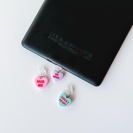 Conversation Heart Charm • Kindle Charm, Dust Plug Charm - Color: Pink, Type: USB-C