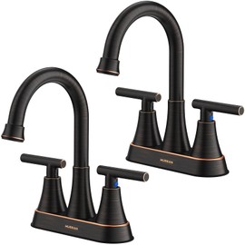Bathroom Faucets for Sink 3 Hole, Hurran 4 inch Oil Rubbed Bronze Bathroom Sink Faucet with Pop-up Drain and Supply Hoses, Stainless Steel Lead-Free Centerset Faucets for Vanity RV, 2 Pack