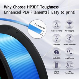 HP3DF HP3DF PLA Filament, PLA, 3D Printer Filament, PLA Filament 1.75mm Dimensional Accuracy +/- 0.02mm, 1KG Spool (2.2 lbs), Fit Most FDM Printer (Silk Blue)