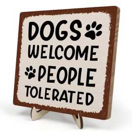 Dogs Welcome People Tolerated Sign Funny Wooden Plaque Signs Dog Rules Decorative Plaque for Home Office Farmhouse Decor Dog Lovers Gift