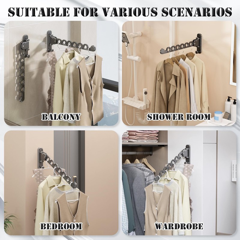 iMonse Wall Mounted Clothes Hanger Rack Folding Wall Mounted Clothes