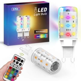 Cxyemt G9 LED Bulb Dimmable 2W Equivalent 20W 25W, 12 Color RGB+Warm White 3000K Color Changing with IR Remote Control, AC120V, Memory & 4 Dynamic Modes for Party, Halloween,Christmas Lighting, 2 Pack