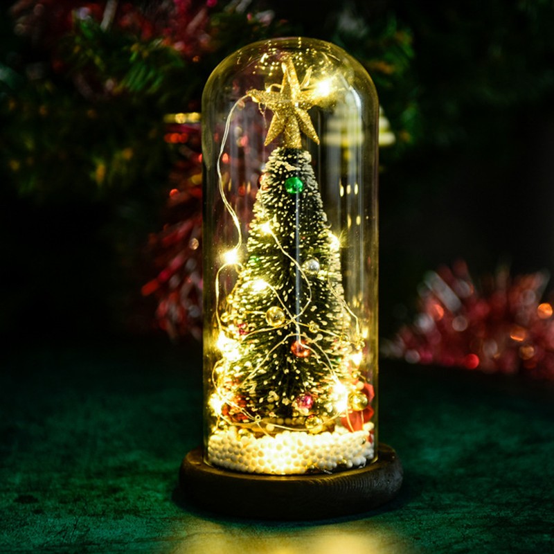 Christmas Tree in Glass Dome LED Glass Cover Ornaments Cedar