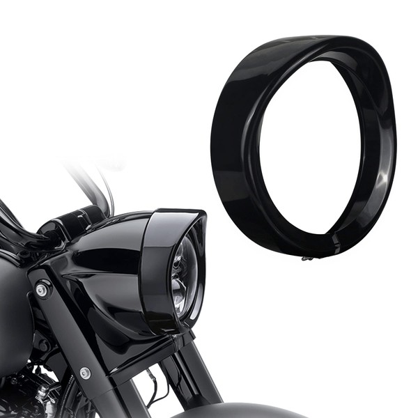 NTHREEAUTO 7" Headlight Visor Trim Ring Gloss Black Motorcycle Headlamp Frenched Rings Decorate Accessories Compatible with Harley Road King Electra Glide Heritage Softail Touring (Gloss Black)
