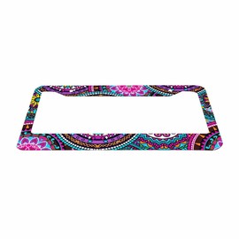 Nicokee Decorative License Plate Frame Mandala Multicolor Novelty Car Tag Frame Aluminum Auto License Plate Holder for Men Women